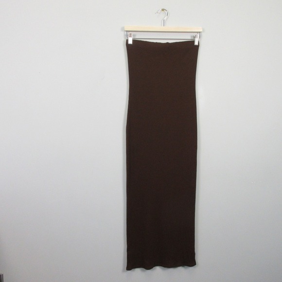 Reformation Bodycon Midi Tube Dress S Brown Ribbed Knit Minimalist Casual 314 - Picture 1 of 12